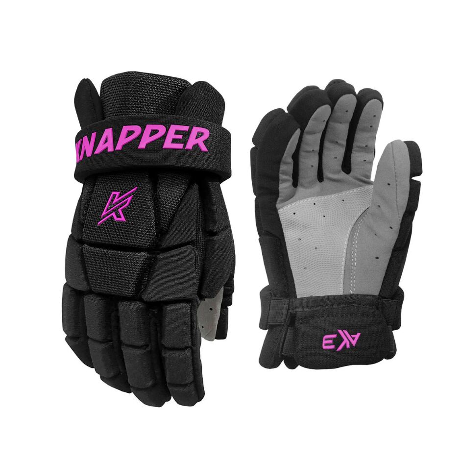 Knapper Hokejbalové rukavice Knapper AK3 v2 YTH, černá-růžová, Dětská, 8"