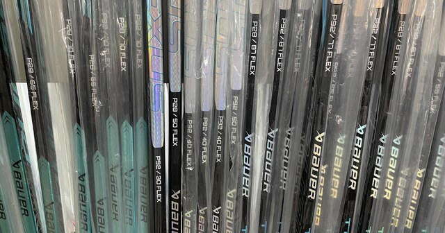 Comparison of Bauer hockey sticks with flex rating visible