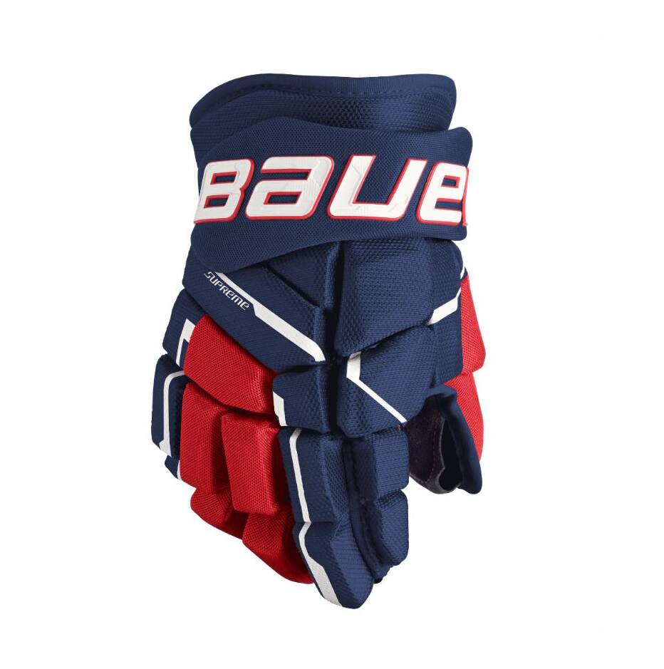 Bauer Hokejové rukavice Bauer Supreme M5Pro S23 SR, Senior, tmavě modrá-červená-bílá, 14"