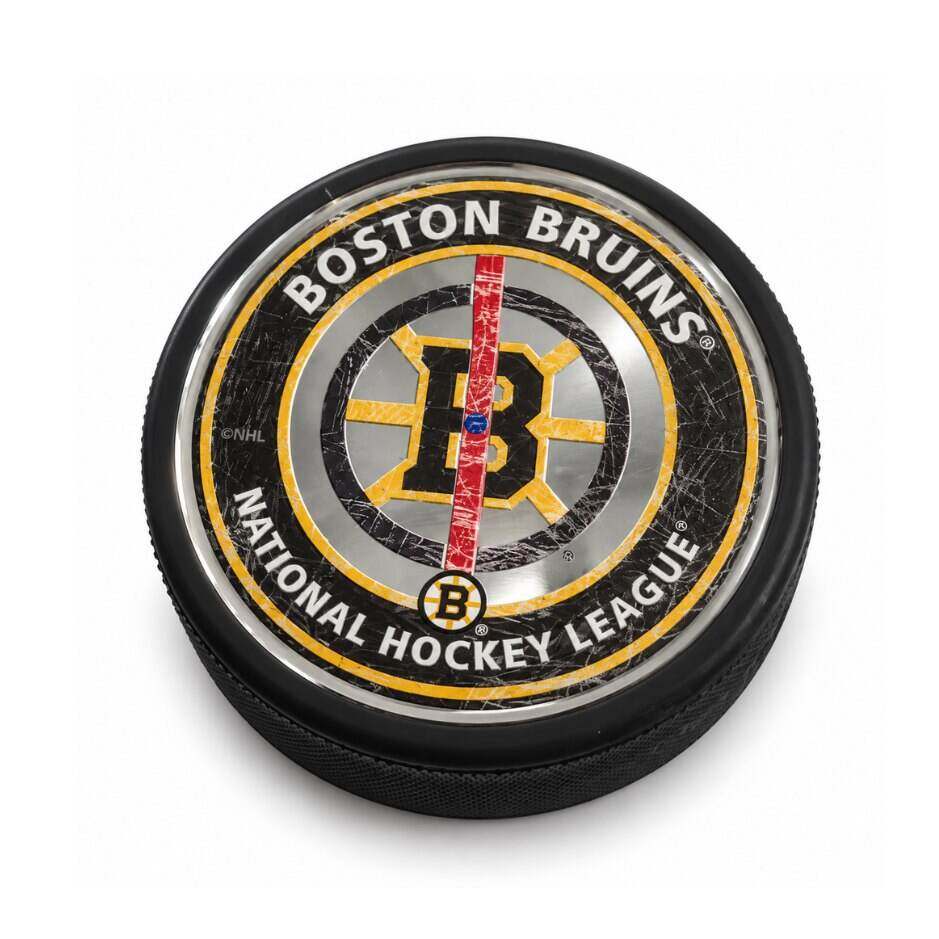 Fanouškovský puk Mustang NHL Center Ice Chrome Puck – Boston Bruins
